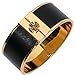 Tory Burch Skinny Leather Inlay Cuff Metal Bracelet TB Logo (Black 1'')