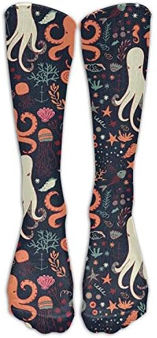 Men's Women's Novelty Sea Life Octopus Jellyfish Plants Long Sock Athletic Calf High Crew Soccer Socks Sports