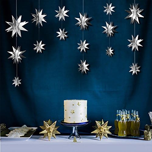 Crystyle Set of 2 Silver Star Garland Decoration 2.2 Yard 3D Star Ornaments Decor for Easter Holiday,Birthday Parties,Mother's Day,Wedding,Baby Shower,Silver