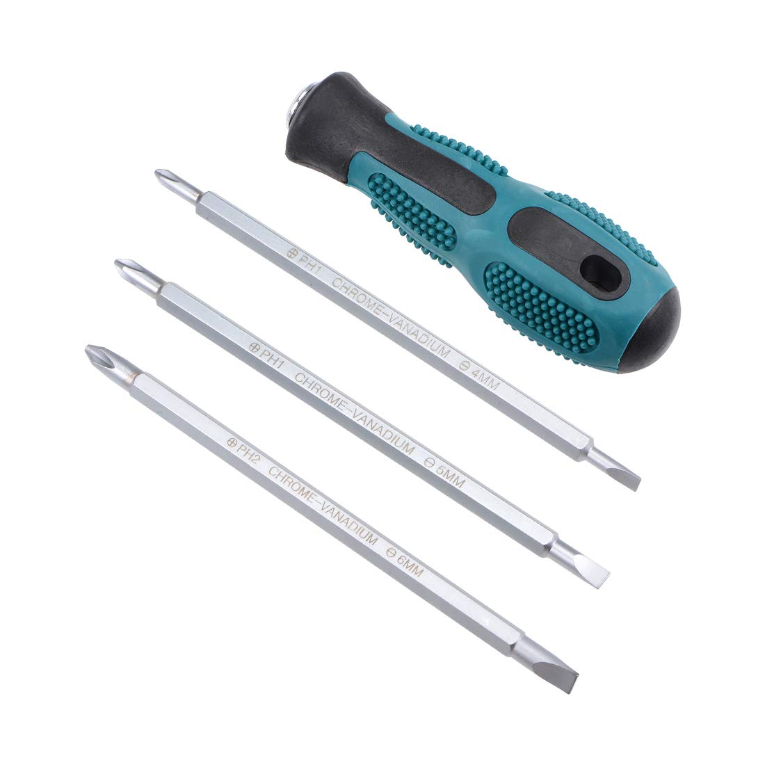 sourcing map Magnetic Screwdriver 4 in 1 Dual Way Slotted Phillips Head 1/4inch Hex Shank Screwdrive Bits Set W Round Shaft Non Slip Comfortable Handle