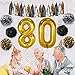 Gold 80th Birthday Decorations – Large, Pack of 23 | Black, Gold and Silver PomPoms and Tassel | 80th Birthday Party Supplies Kit | 80 Balloons | 80th Birthday Party Decorations | 80 Party Decor