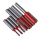 CNBTR  1/4 Inch Shank Dia Silver & Red Carbide Woodworking Straight Router Bit Set Pack of 7