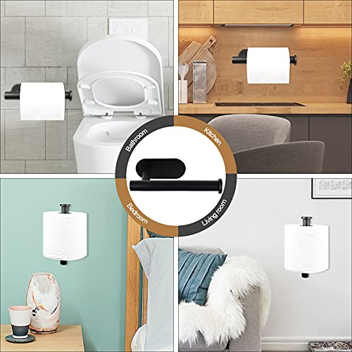 TORMAYS Toilettenpapierhalter, Klopapierhalter Ohne Bohren, Selbstklebend WC Papier Halterung + 4 Handtuchhaken, Klorollenhalter Edelstahl 304, Rollenhalter Schwarz Matt für Bad, Schlafzimmer, Küche
