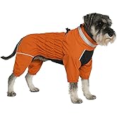 Winter Waterproof Dog Snowsuit – Full Body Outdoor Jacket with Leash Ring, Fleece Lining, Windproof Reflective 4-Leg Dog Coat for Small to Large Dogs Mustard Yellow L