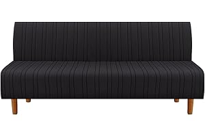 H.VERSAILTEX Stretch Futon Slipcover Armless Sofa Cover Furniture Protector Without Armrests Slipcover Soft with Elastic Bottom for Kids, Spandex Jacquard Modern Stripe Design, Jet Black