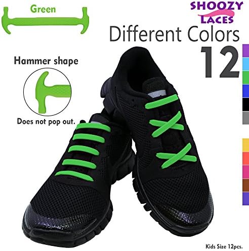 SHOOZY No Tie Shoelaces for Kids and Adults. Sports Fan Shoelaces. Waterproof Silicon Flat Elastic Athletic Running Shoe Laces with Multicolor for Sneaker Boots Board Shoes and Casual Shoes (Green)