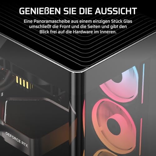 Frame 4500X LX-R RGB LINK Panoramaglas Mid-Tower-PC-Gehäuse – InfiniRail Lüftermontagesystem, Passend für Zwei 360 mm Radiatoren, GPU Anti-Sag, Enthält 3X LX120R RGB LINK Lüfter – Schwarz