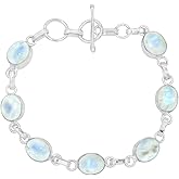 Oval Shape Natural Gemstones Statement Bracelet for Women - 925 Silver Plated Handmade Birthstone Bohemian Vintage Style Women's Jewelry Gifts for Wedding Anniversary Christmas Valentine's Day