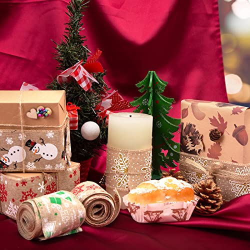 TOXOY Burlap Ribbons, 6 Rolls Jute Ribbons Christmas Ribbons Wired Ribbons 20 Yards for Crafts Gift Wrapping Decor
