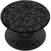 Black Lace Pattern with Gothic Floral and Spooky Details PopSockets Adhesive PopGrip