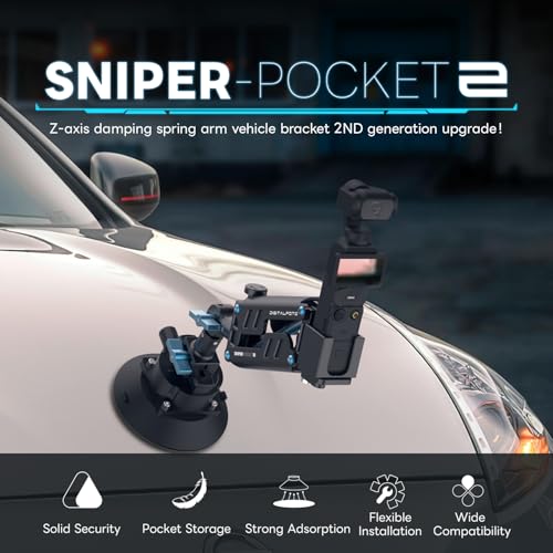 Osmo Pocket Car sucker Mount Blade Arm Sunction Cup Shock Vertical shock Absorbing Car Shooting With safety lock rope 40kg load-bearing Compatible with DJI Osmo Pocket/Gopro/360Action Camera