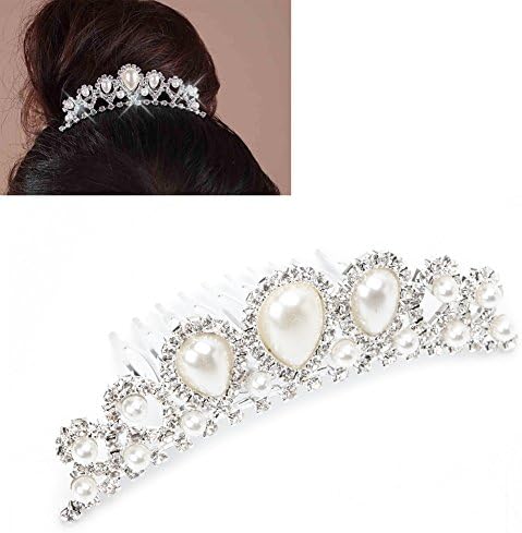 Pinkashop Bridal Jewellery Silver Rhinestone Wedding Crown Faux Pearl Hair Clip Comb Tiara Hair Accessory Jewelry For Wedding Engagement Prom