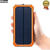 SKnnu Solar Power Bank Solar Charger Solar Phone Charger w/ 20000mAh Dual USB Output Ports,Camping Flashlight,Waterproof Orange