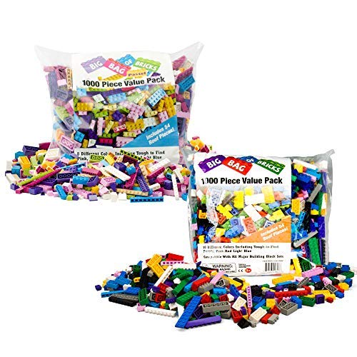 SCS Direct 2,000 Pc Bulk Building Bricks Set- 18 Colors (Pastel and Rainbow) in 13 Shapes- Tight Fit w All Major Brands