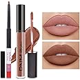 evpct 2Pcs Medium Brown Beige Lip Liner and Matte Lipstick Makeup Sets Vegan Lipstick Lip Liner and Gloss Set Long Lasting Waterproof labiales mate 24 horas originales matte larga duracion 24 25#