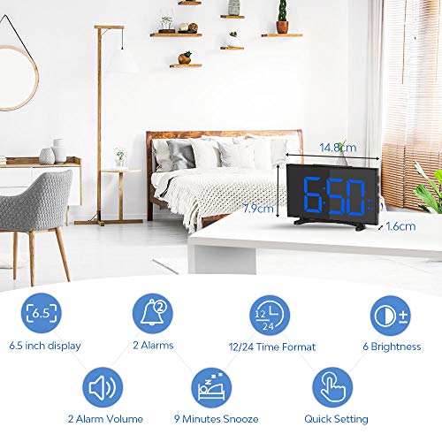 YISSVIC Digital Alarm Clocks for Bedrooms 6.5 Inches LED Clock with Separate Snooze Button 6