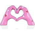 Pink hand heart decoration, heart hand statue, love finger sculpture wedding decoration, suitable for bookshelf coffee table office bedroom TV cabinet bookshelf small ornaments home decoration.