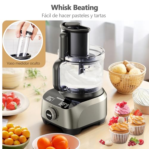 YASHE Multifunctional Food Processor – Mixer, Chopper, Juicer, Kneader, Slicer, Slicer and Grater with 2.5L Bowl and 1.5L Whisk Cup, 3 Speeds with Pulse Function