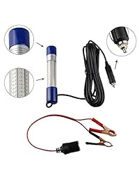 AGOOL Luz de Pesca Submarina Super Brillante Señuelo Buscador de Pesca Nocturna 180 LED Lámpara 12V 24V con Clip de Batería y Enchufe de Alimentación para Camarón, Prawns, Calamar y Pescado