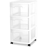 3 Drawer Rolling Plastic Storage Cart with Large Durable Clear Drawers and Removable Wheels, Suitable for Bedroom, Dormitory, Closet, Kitchen and Office (WHITE)
