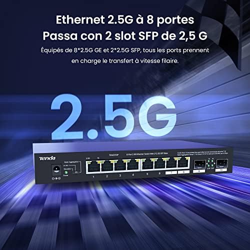 Switch 2.5 Gigabit, Switch Ethernet 2.5G 8 Ports, 2 Ports 2,5 Gbps SFP, Ports RJ45 2,5G, Ports SFP 2,5G, Support de Bureau et Mural, Compatible avec Ordinateur, NAS, AP Wi-FI 6 (TEM2010F)