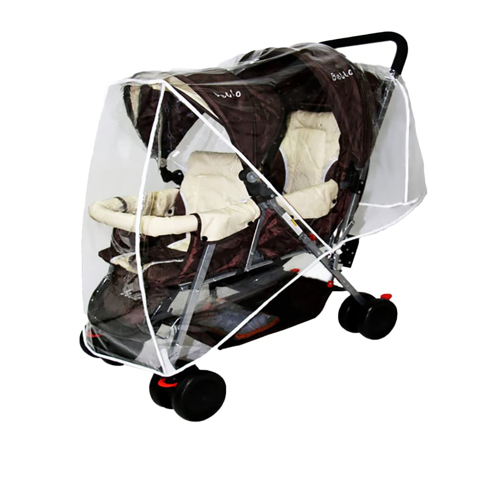 Stroller Raincover for Twins Baby Side by Side Pushchair Rain Cover Double Tandem Stroller Weather Shield Double Rain Cover for Pushchair Pram Buggy Clear PVC Rain Cover Travel