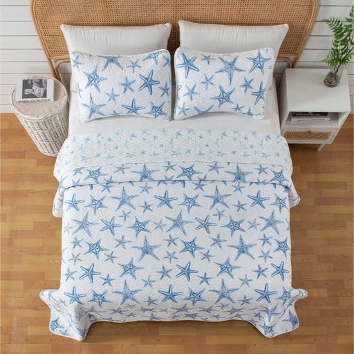 Full / Queen Coastal Quilt Bedding Set, Summer Coastal Quilt with Shams