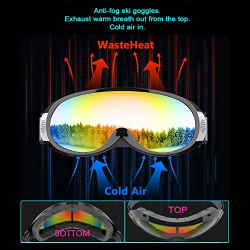Zollen Ski Goggles, Snowboard Goggles for Kids, Boys, Girls, Youth, Men & Women, Anti-Fog Snow Goggles, Anti-Glare Lenses, 2 Packs, Black & Pink/White
