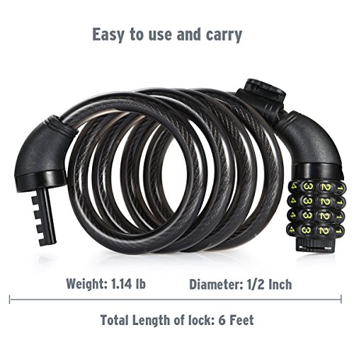 Amazer Bike Cable Lock, Bike Lock Basic Self Coiling Resettable