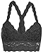 Floral Lace Racerback Unpadded Bralette Top Sheer Bustier Crop Wireless Lingerie Bra (Medium, Black1)