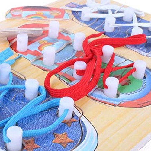 Educational DIY Shoe Lace Tying Board Pegged Puzzles, Learn to Tie your Shoe Laces Wooden Puzzle Peg Board for kids, Wooden Lacing Sneaker Training Shoes