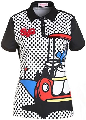 SVG Women's Polka-dotted Short Sleeve Golf Shirt Printed Polo Top Black S
