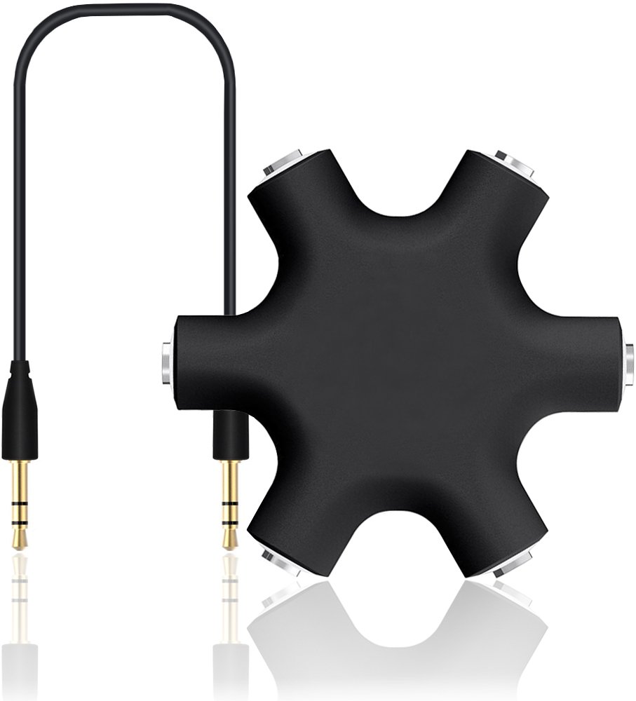 innoGadgets® Jack splitter | Splitter for 3.5mm jack sockets with 6 connections | Includes cable for connecting to the audio source