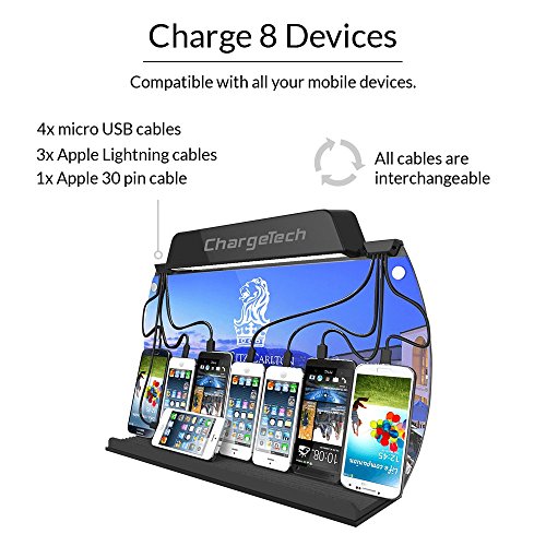 ChargeTech Wall Mounted Cell Phone Charging Station Dock Hub w/ 8 High
