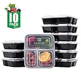 SAMROG 10-Pack 3 Compartment Bento Lunch Boxes with Lids – Reusable, Stackable, Microwave, Dishwasher & Freezer Safe, BPA Free - Meal Prep, Portion Control, Food Storage Containers (32oz)