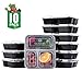 SAMROG 10-Pack 3 Compartment Bento Lunch Boxes with Lids – Reusable, Stackable, Microwave, Dishwasher & Freezer Safe, BPA Free - Meal Prep, Portion Control, Food Storage Containers (32oz)