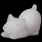 2 Inch White Jade Cat Crystal Figurines, White Kitten Statues for Kitten Lovers and Collectibles, Cat Decor Fingurines for Home Desk Office, Carved Healing Crystal Reiki Animal Gifts for Women