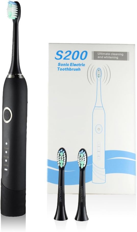 SARMOCARE Electric Toothbrush, Rechargeable Electric Toothbrush Sonic Toothbrush 3 Modes 2 Replacement Heads IPX7 Waterproof with 2 Minute Smart Timer-Y11 (Black)
