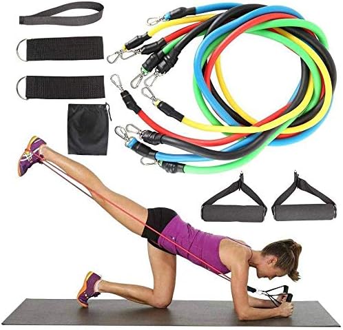 11 PCS Resistance Bands Set, 5 Stackable Exercise Bands with Handles, Carry Bag, Legs Ankle Straps & Door Anchor - Gym Training,Home Workouts,Physical Therapy