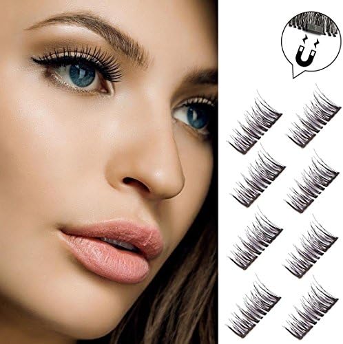 Double Magnetic False Eyelashes - No Glue Mess-Free Reusable - Best Fake Lashes Extensions - Beautiful Natural Enhanced Eyes, Volumized Lashes (4 Pair, 8 Pcs) (Style A)