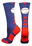 Baseball Logo Crew Socks (Navy/Red, Small)