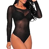 Lrady Women's Sheer Mesh Turtleneck Neck See Through Leotard Bodysuit Body Tops