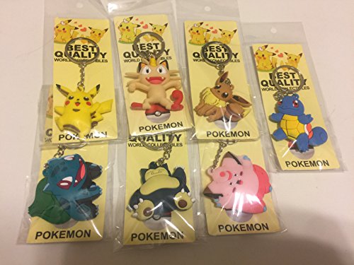 7pcs Pokemon Go Pikachu Evee Squirtie Mewoth Shorlax Bulbasaur Keychains -birthday party Favor - 3cm-4cm Key Ring Chain Figure Set