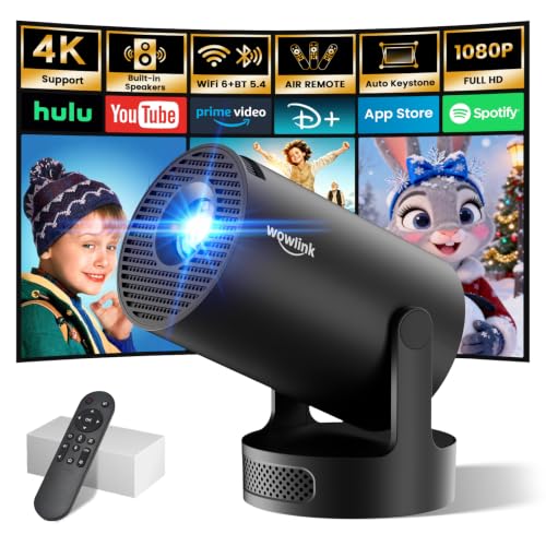 Mini Beamer 4K Unterstützt mit WiFi 6 BT5.4 integrierten Apps Android 14 TV