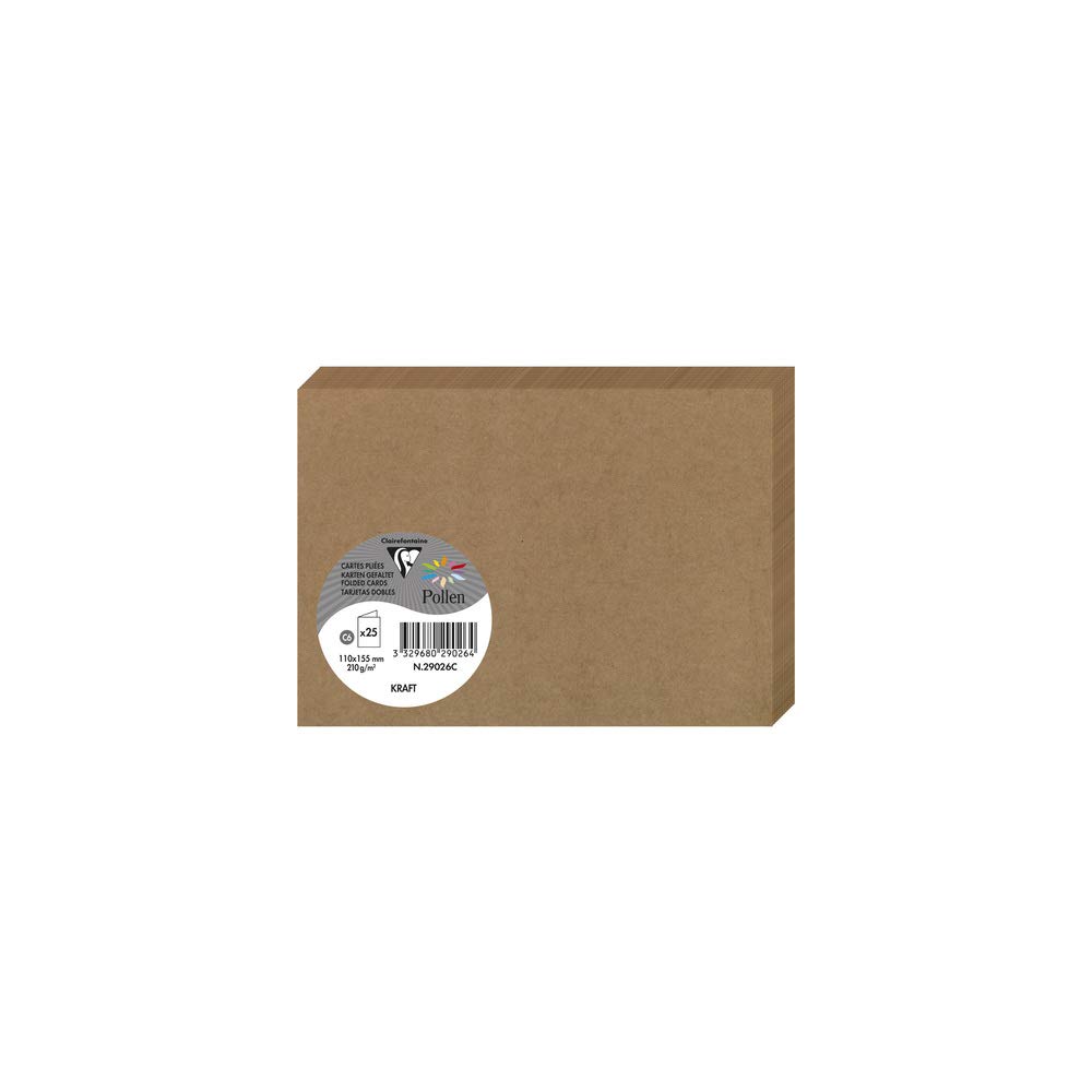 Clairefontaine 29026C Kraft Paper Pack of 25 Double Cards C6 (11x15,5cm) 210gsm Kraft Colour Invitation Events and Correspondence Pollen Range Premium Smooth
