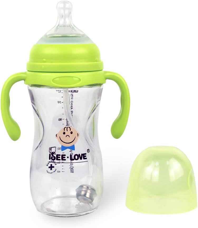 Glass Baby Bottle, 8 Ounce with Sippy Straw, Bottle Handle, Anti-Colic Nipple, Natural Feeding for 6 Months Plus