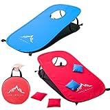 Himal Collapsible Portable Corn Hole Boards With 10 Cornhole Bean Bags And Tic Tac Toe Game 2 Games on 1 Board,Blue-Red(2 x 1-feet)