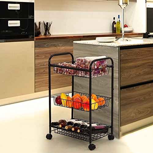 Songmics 3 Tiers Rolling Storage Cart With 2 Removable Baskets