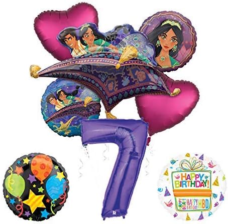 Mayflower Aladdin 7th Birthday Party Supplies Princess Jasmine Balloon Bouquet Decorations - Purple Number 7