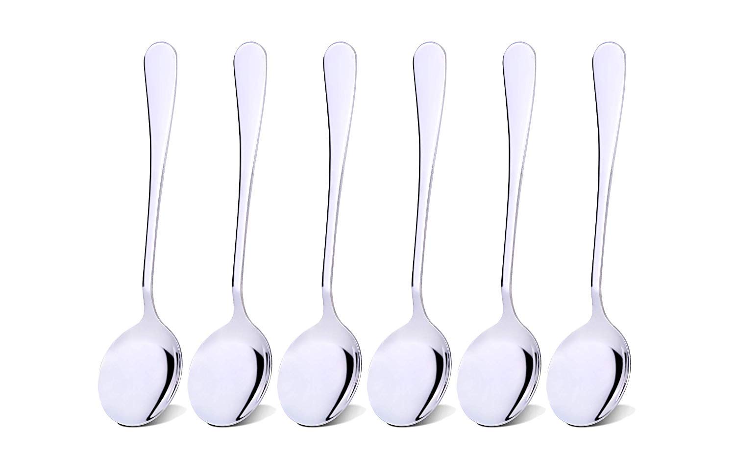 Qinglele 304 Stainless Steel Round Soup Spoons Set of 6, Dinner Spoon, 7.4 inches, 6 Pcs Spoon (6 Pcs, 1)
